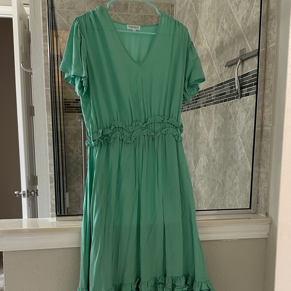 Sweet Salt Teal Ruffle Midi Dress